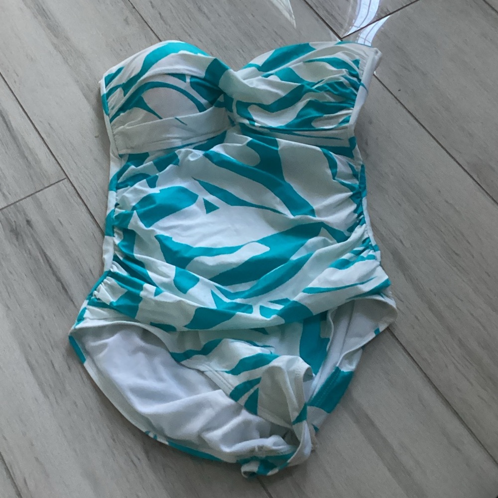 Anne Cole Turquoise & White One-Piece Swimsuit
